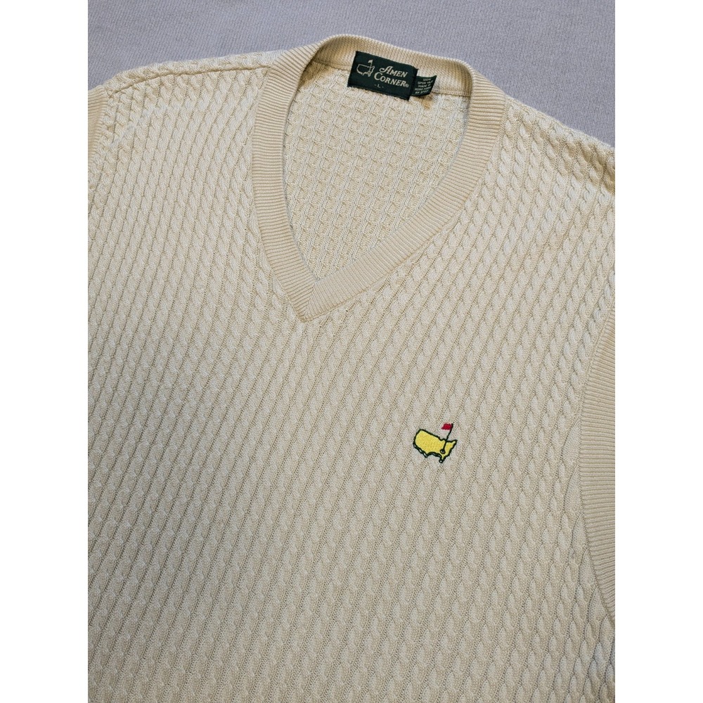 Vintage Masters Sweater Vest Mens Large White Silk Golf Pullover 90s Amen Corner